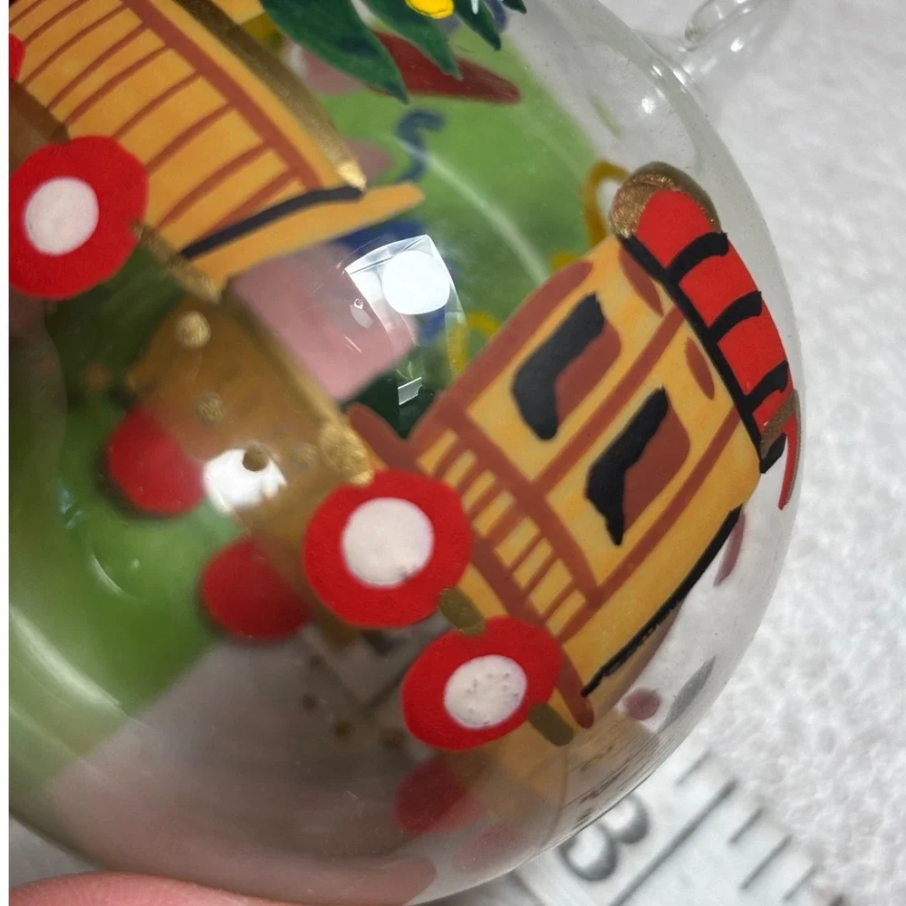 Vintage Handmade blown Christmas Train Ornament Hand Painted‎ Glass Whimsical